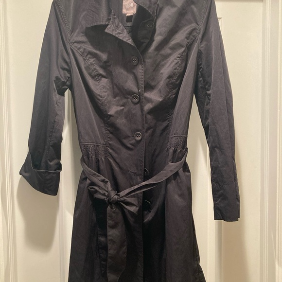 J Jill women’s coat trench s black rouched waist belted button & pockets - Picture 3 of 6